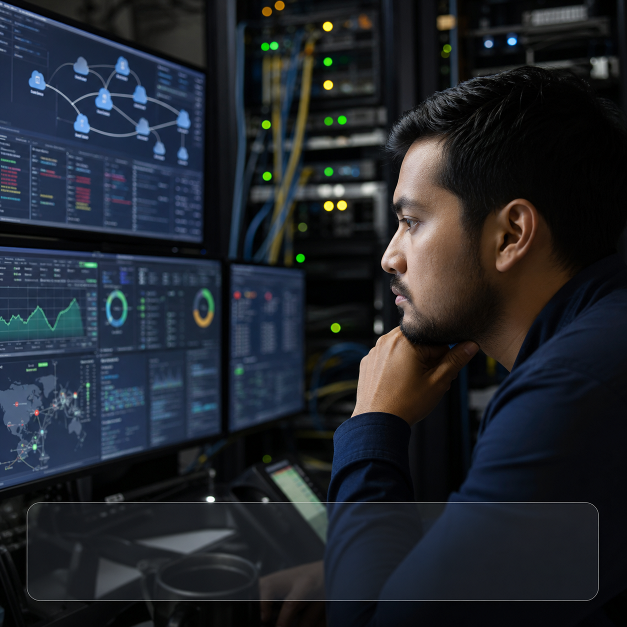 Engineering control center with real-time telemetry and cloud monitoring screens