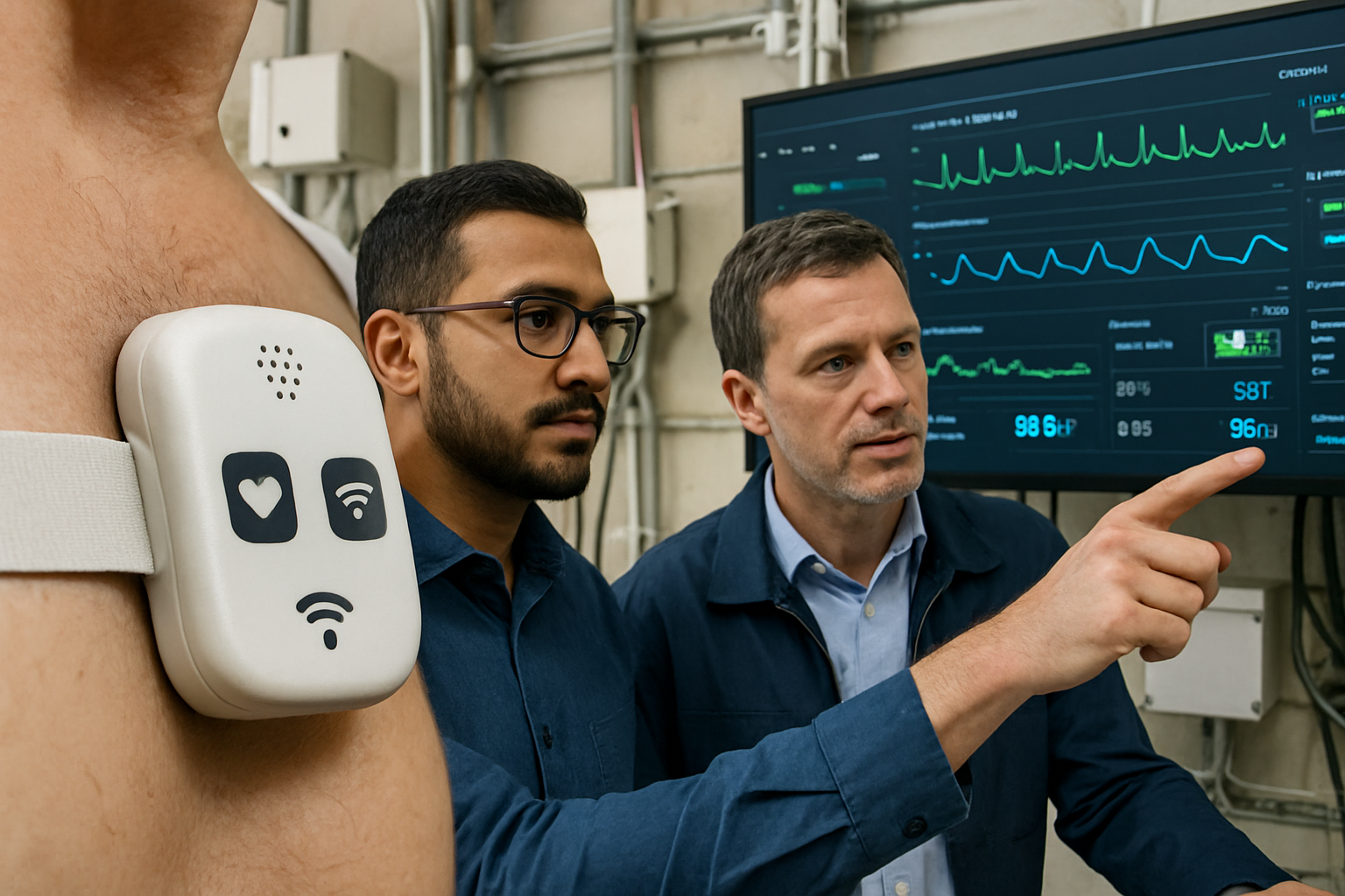 Wearable medical device displaying real-time patient data on an operational dashboard in a healthcare setting