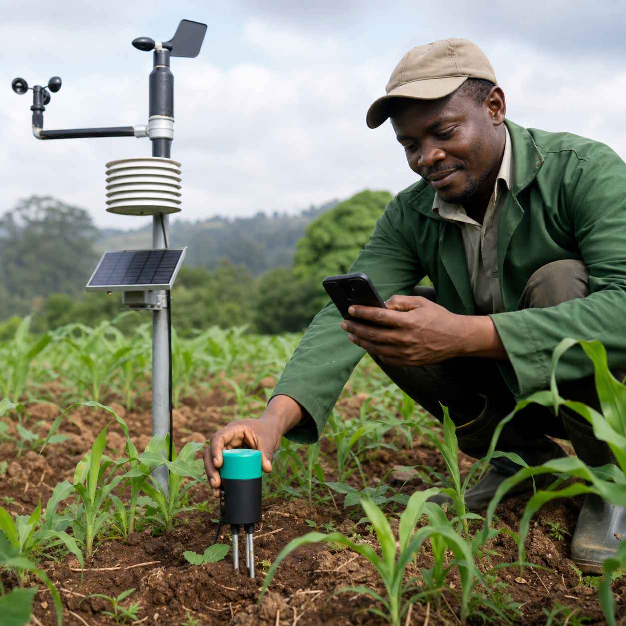 Smallholder farmer using low-cost field sensors and a mobile monitoring dashboard