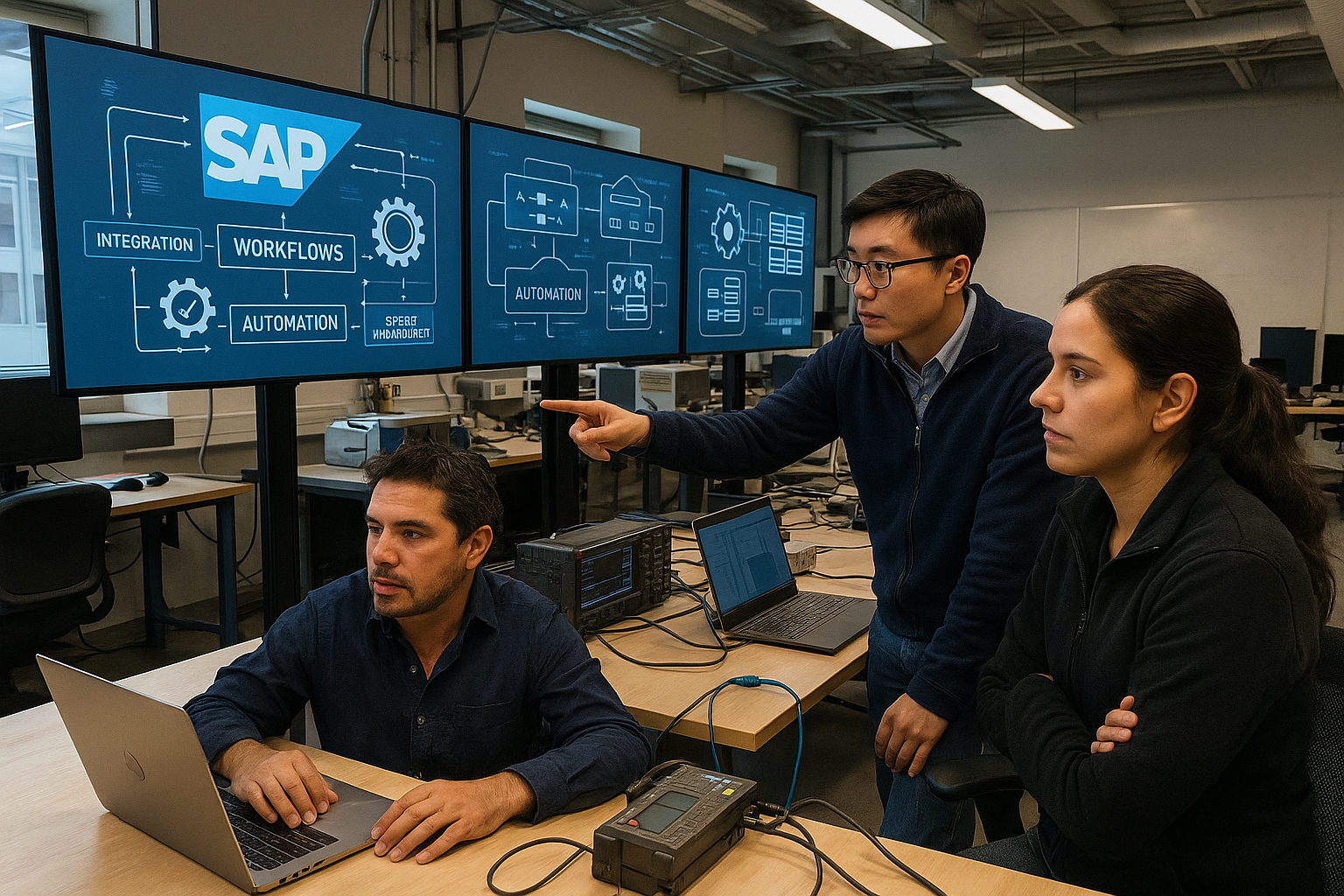 Engineering team working on SAP workflow automation and system integration