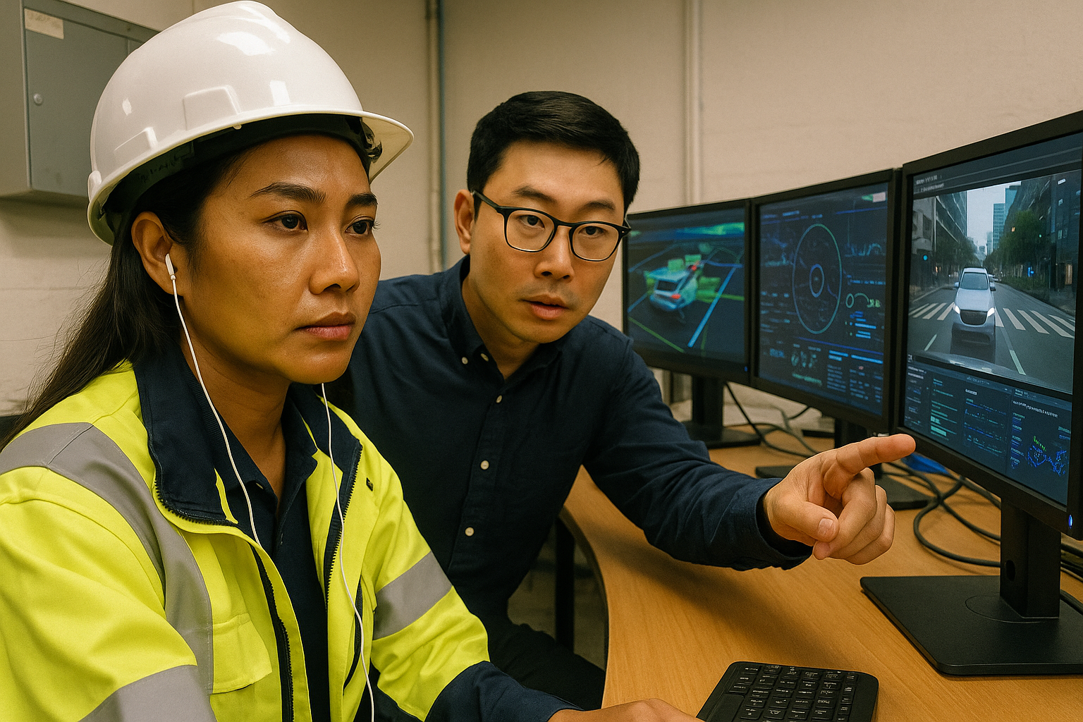 Close-up of autonomous vehicle sensors and telemetry systems illustrating sensor fusion technology