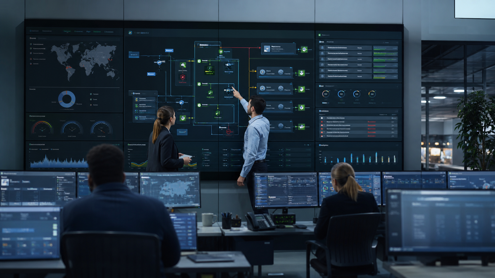 แดชบอร์ดตรวจสอบอุปกรณ์ IoT แสดงสถานะความปลอดภัยและสุขภาพของอุปกรณ์ในระบบ fleet