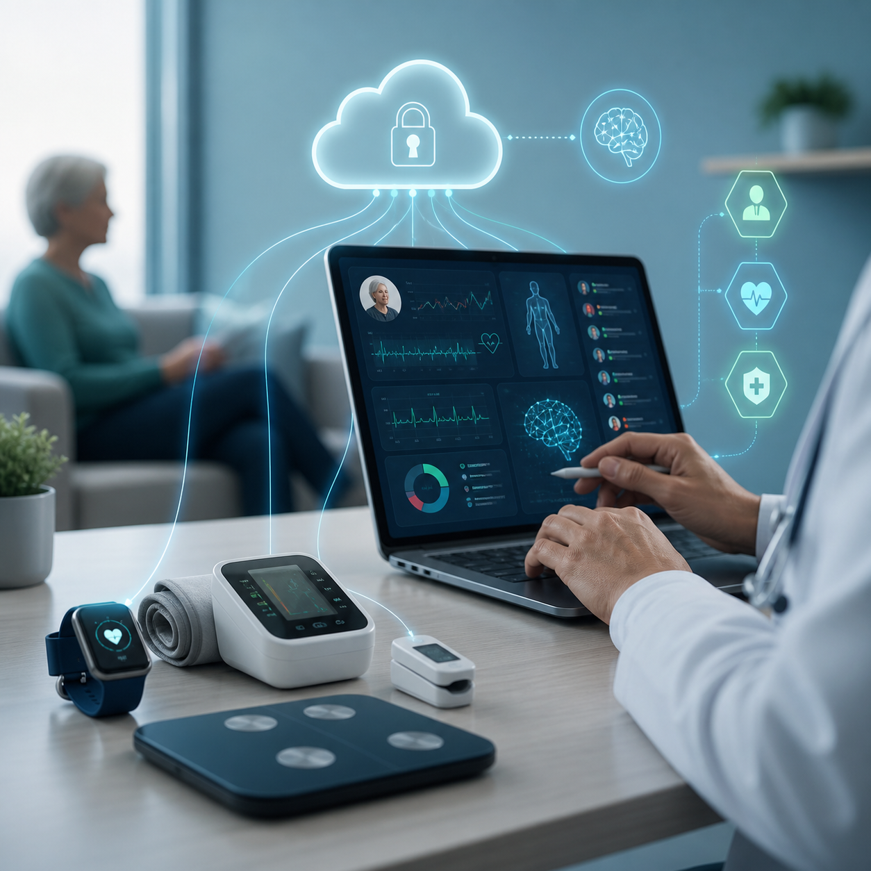 ระบบ Remote Patient Monitoring ที่เชื่อมต่ออุปกรณ์ผู้ป่วยกับแดชบอร์ดและ AI เพื่อช่วยคัดกรองข้อมูล
