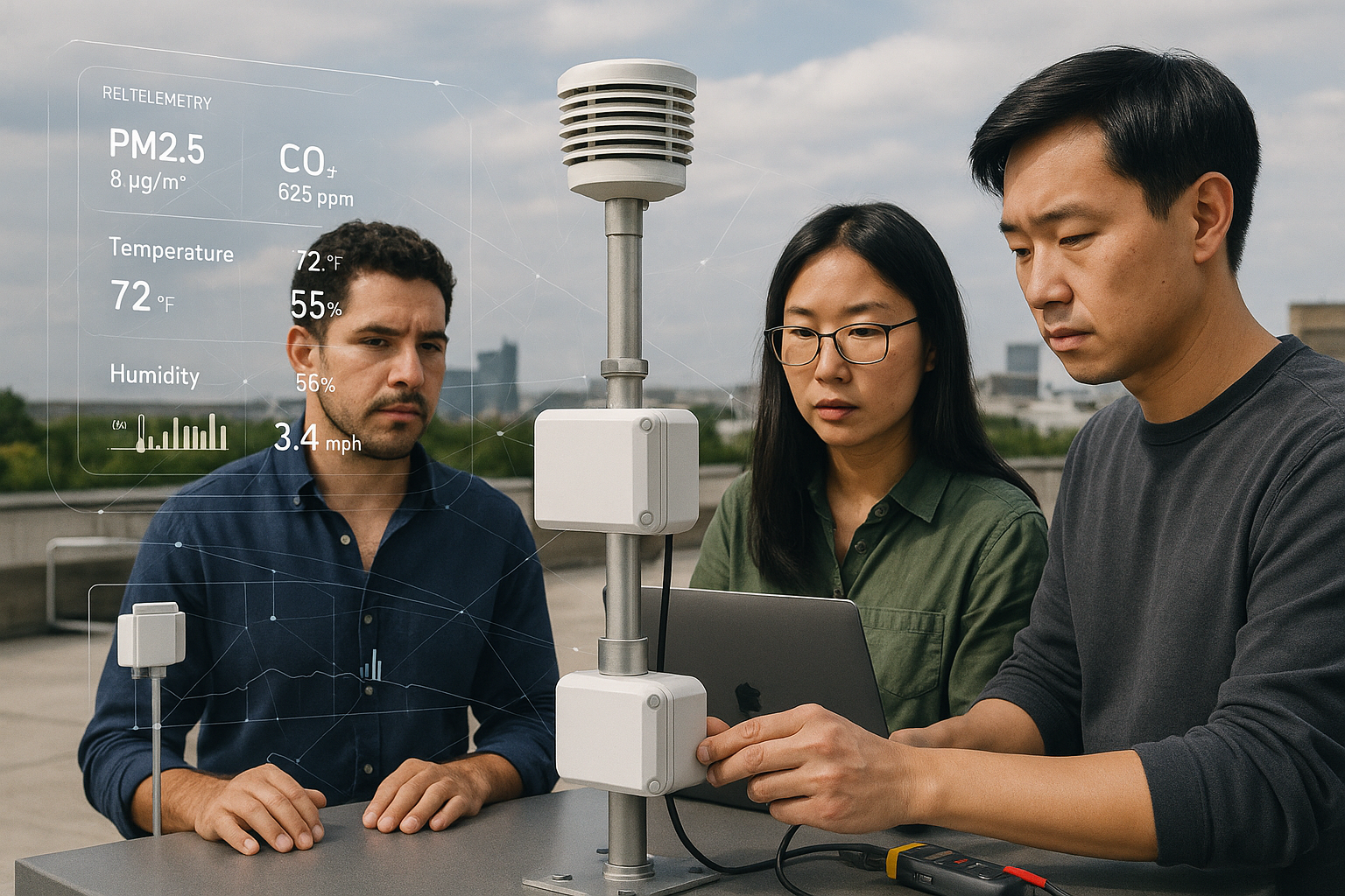 A connected air-quality monitoring station with dashboard telemetry