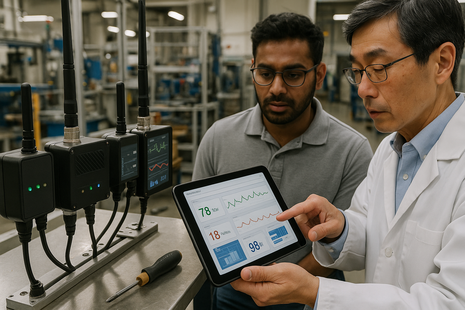 Industrial sensor hubs and monitoring data visualizations in a factory environment